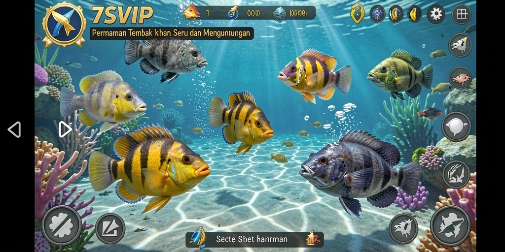 Tangkapan layar gameplay menampilkan aksi menembak ikan yang mendebarkan.