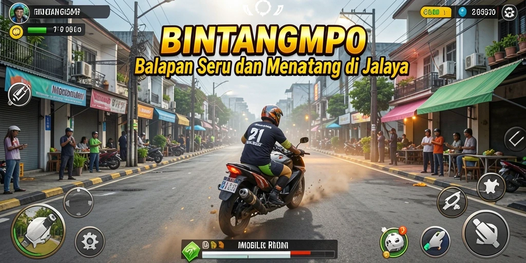 Screenshot dari gameplay seru BINTANGMPO yang menunjukkan balapan di jalanan.