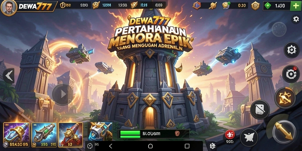 Tangkapan layar gameplay DEWA777 yang menunjukkan strategi Tower Defense yang mendebarkan.