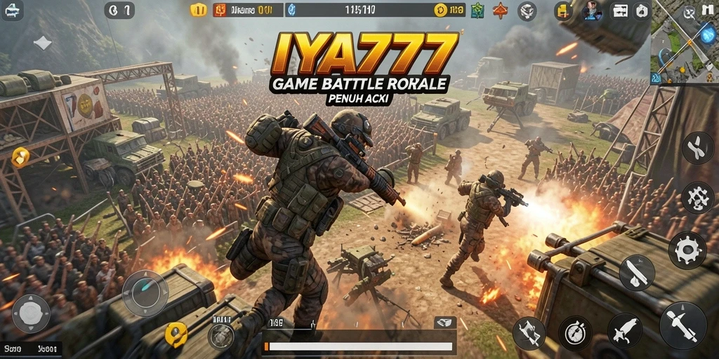 Tampilan gameplay menegangkan di IYA777 dengan aksi pertempuran Battle Royale.