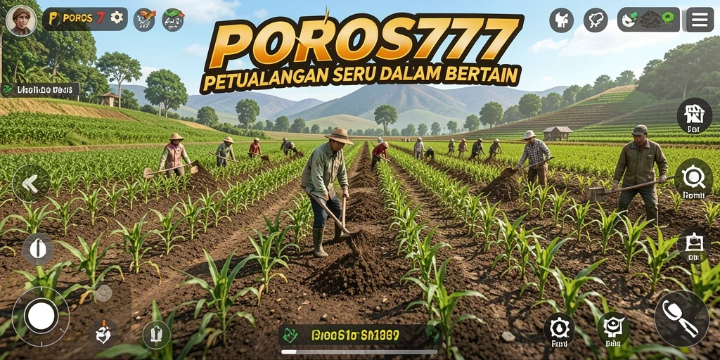 Tampilan gameplay seru di POROS77 saat bertani dan merawat kebun.
