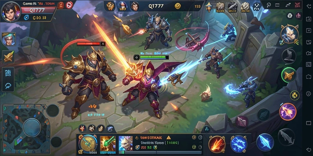 Tampilan gameplay QT777 yang menampilkan pertempuran strategis yang mendebarkan.