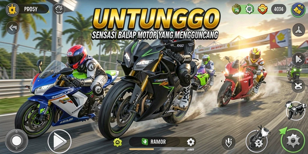 Tampilan gameplay balapan motor yang mendebarkan di UNTUNGGO.