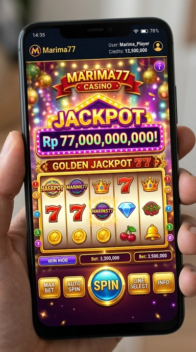 Tampilan awal aplikasi marima77 dengan fitur unggulan.